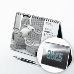 Calendrier chevalet A5 luxe argent personnalisé : Logo intégré Cyber