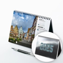 Calendrier chevalet A5 luxe argent personnalisé : Villages de France