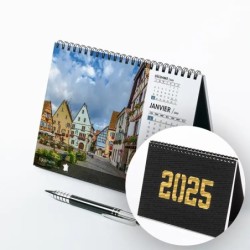 Calendrier chevalet A5 luxe noir personnalisé : Villages de France