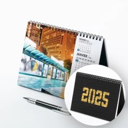 Calendrier chevalet A5 luxe noir personnalisé : Logo intégré Giga